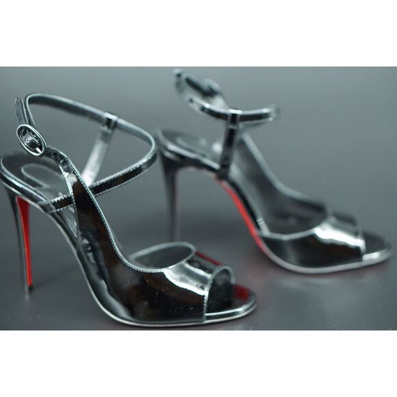 Christian Louboutin So Jenlove 100 Black Patent Sandals Size 35 Ankle Strap $945 - Picture 7 of 12
